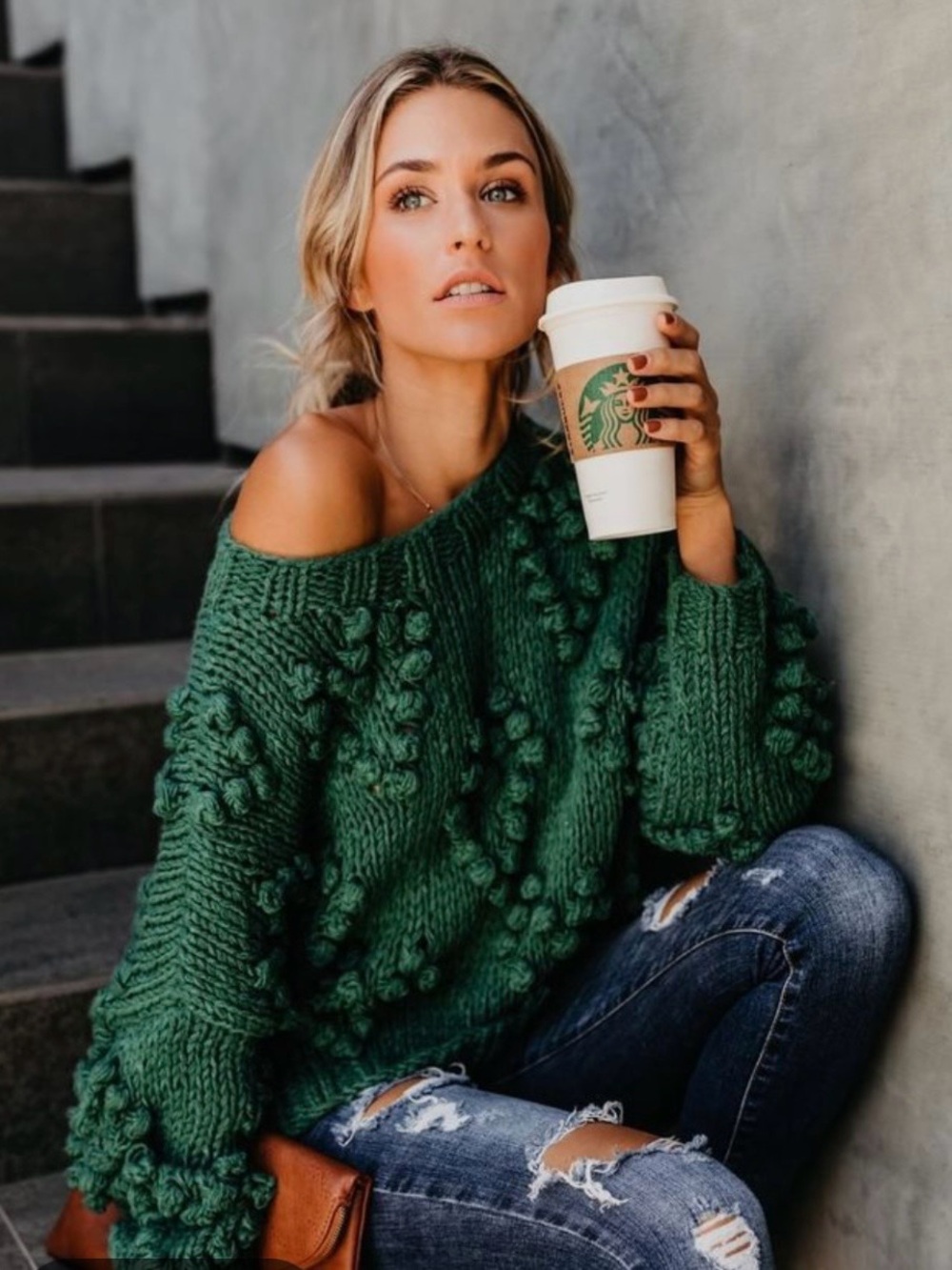 Wishlist Green Chunky Bobble Knit Oversized Sweater M/L